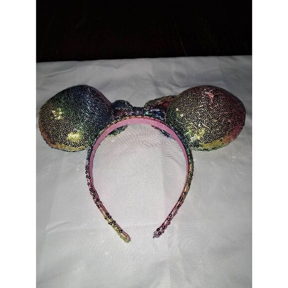 Rainbow Sequin Ear Girl Headband Disney Minnie Mouse Halloween Birthday Vacation - Picture 5 of 5